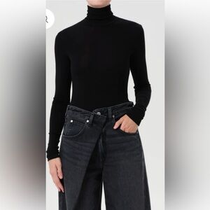 Agolde Ribbed Turtleneck Black Bodysuit Edgy Classic Neutral Luxury Sz XL